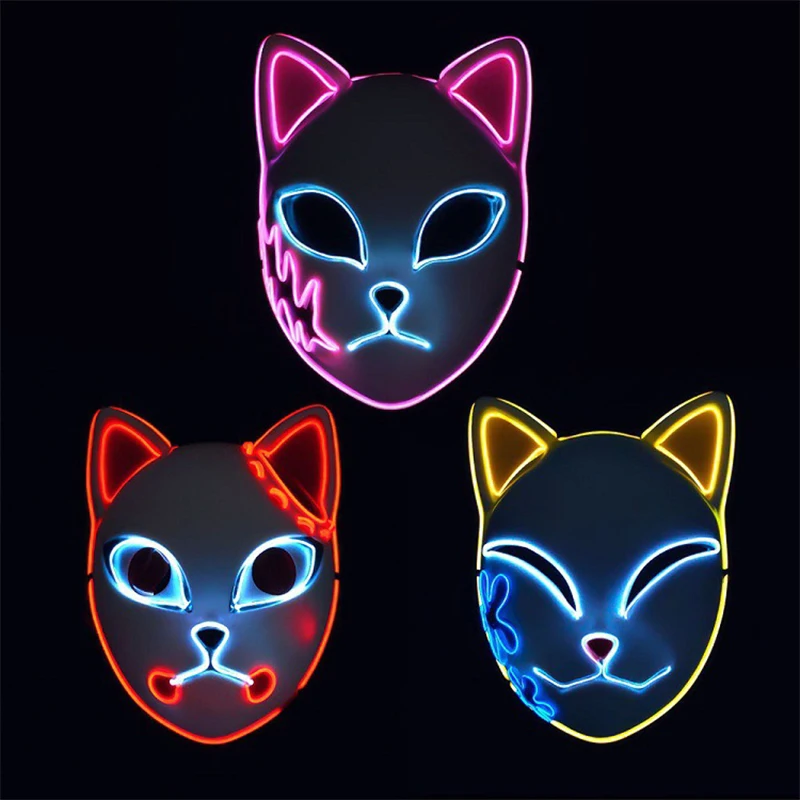 LED Mask Anime Demon Slayer Mascaras Sabito Kamado Makomo Cosplay Cute Masks Halloween Party Costume Props Light For Adult | Дом и сад
