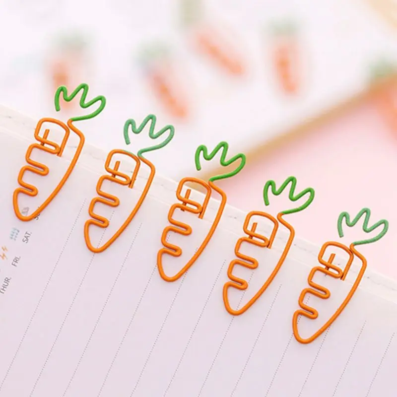 6pcs Creative Kawaii Carrot Shaped Metal Paper Clip Pin Bookmark Stationery School Office Supplies Decoration AXYF