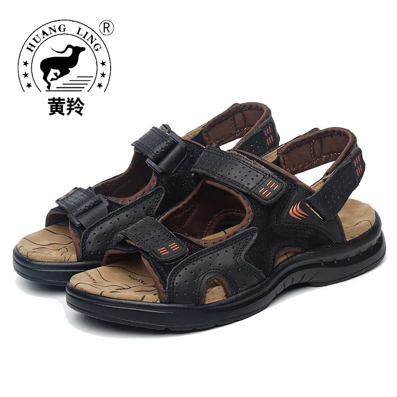 

HUANGLING MEN'S Sandals Summer Fashion New Products Casual Sandals Full-grain Leather Slippers with Both