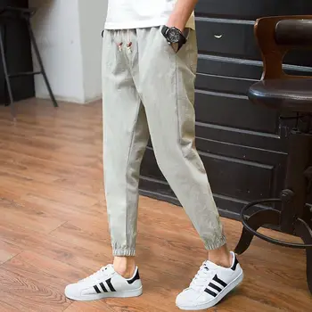 

2019 Autumn Men's Japanese Style Sweatpants Haren Pencil Pants Linen Trousers Fashion Leisure Ankle Length Pants Streetwear
