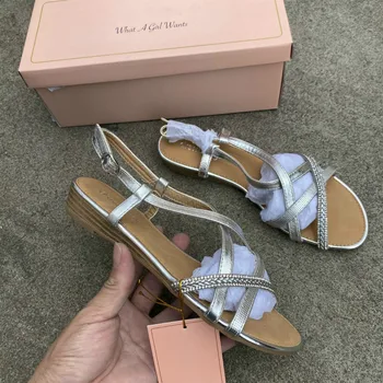 

Plus Size Women Summer Shoes Thin Strap Open Toe Cross Belt Flat Heel Female Sandals Wedges Gold Sliver Cross Summer Footwear