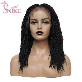 

SOKU 18 inch Lace Frontal Braided Wigs Middle Part Synthetic Wig With Senegalese Twists Braids Natural Black Wig For Women Daily