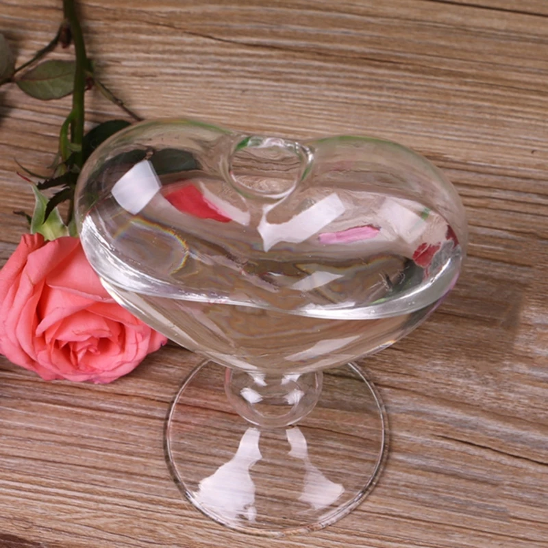 Heart Shape Glass Flower Pot Desktop Standing Vase Planter Container Home Decoration Wedding Party Decor 3