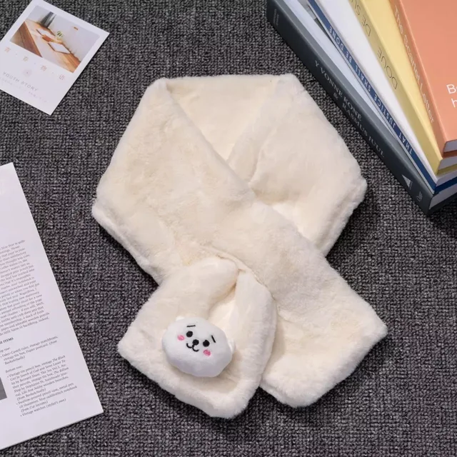HQBTSCBulletproof Youth Group Cartoon scarf Korean imitation rex rabbit fur grass winter wild plush winter girls warm scarf C5-yang