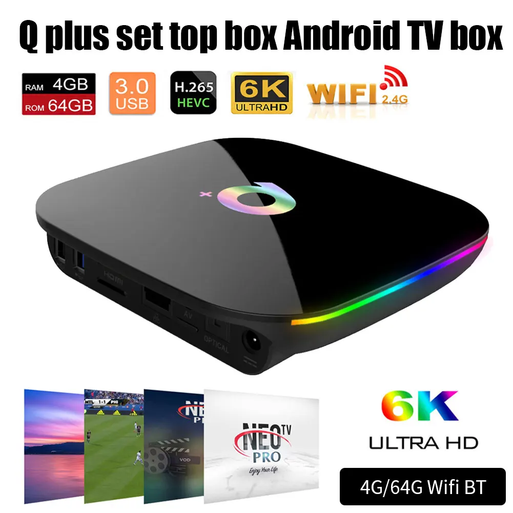 Android 9,0 ТВ приставка Q Plus 4 Гб 64 Гб Allwinner H6 4 ГБ 32 ГБ 1080P H.265 6K HD медиаплеер 2,4G Wifi Android 9 телеприставка