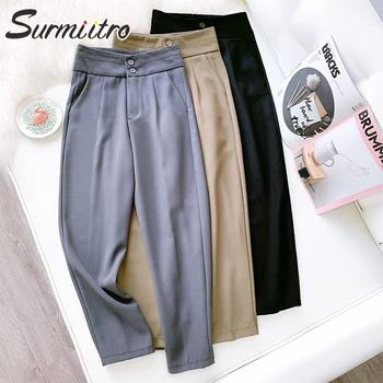 

SURMIITRO Korean Style Ankle Suit Pants Women 2020 Autumn Winter Khaki Black Female Pants High Waist Trousers Femme