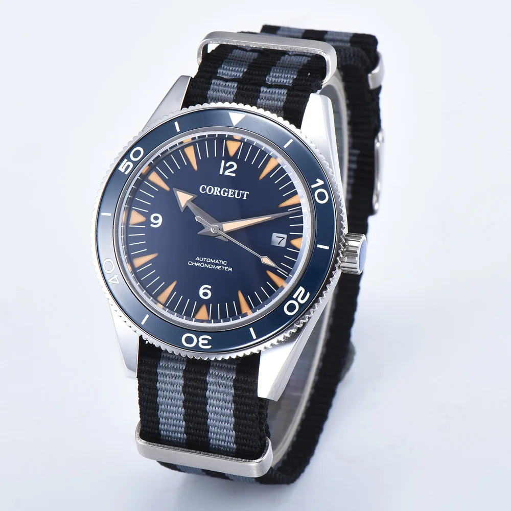 

41mm corgeut men's watches Luminous blue dial Nylon strap clock Sapphire glass Military Automatic mechanical men's watch C82