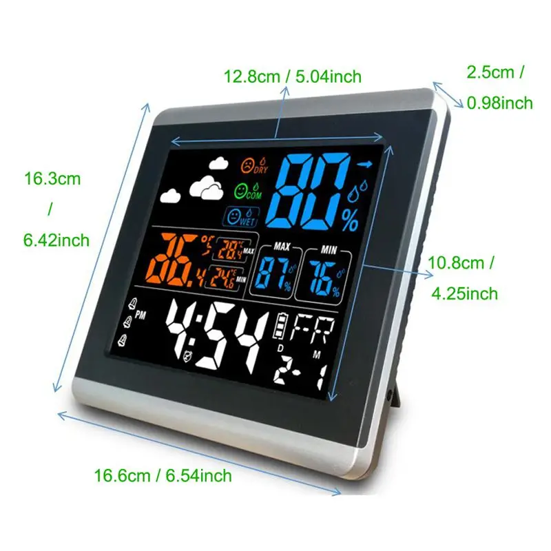 

Digital Weather Station Gift Colorful Lcd Table Alarm Clock Wireless Temperature Humidity Sensor Recorder Thermometer Hygromet