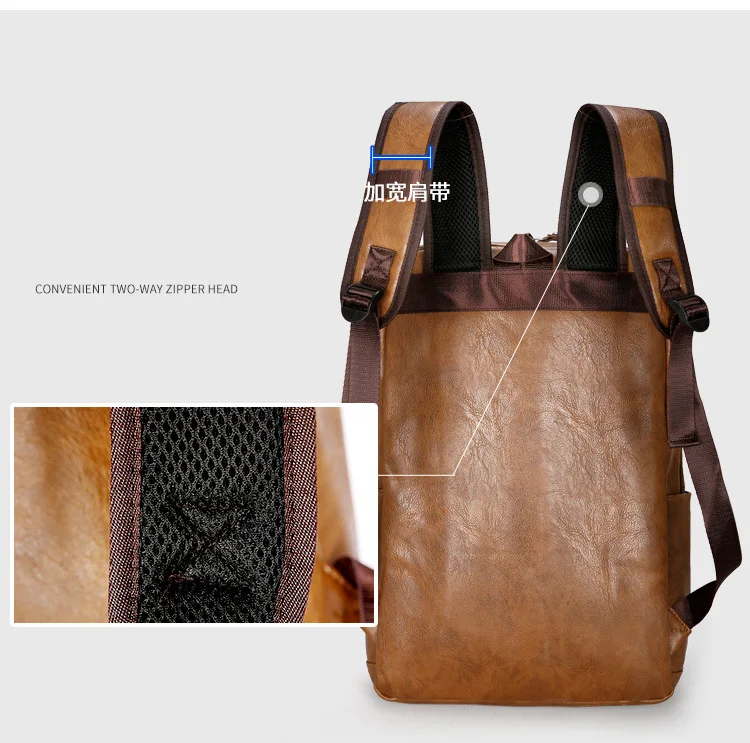Black Brown PU Leather Backpack Laptop Bag for Men 2019 High Quality Retro School Bagpack Big Fashion Casual Business Travel Bag (7)
