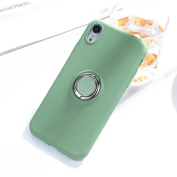 Мягкий жидкий силиконовый Магнитный чехол с кольцом для пальца для Xiaomi 8 SE Lite 9 6X Redmi 7 7A Note 7 6 K20 Pro противоударный чехол - Color: Green