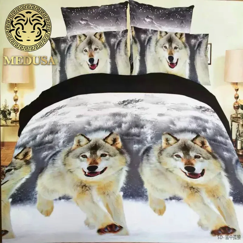  3d snow wolf king/queen/twin size 3/4pcs bedding set of duvet/doona cover bed sheet pillow cases be