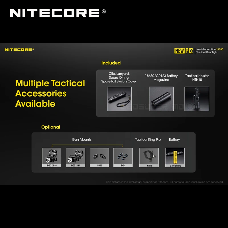 1200 люмен Nitecore Новый P12 следующего поколения 21700 тактический фонарь с кобурой