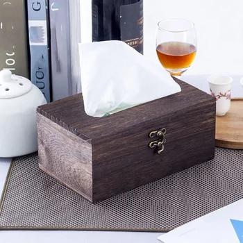 

Retro Bamboo Tissue Box for Home Office Desktop Wooden Paper Towel Box Hotel Napkin Wood Holder Household Type Canister