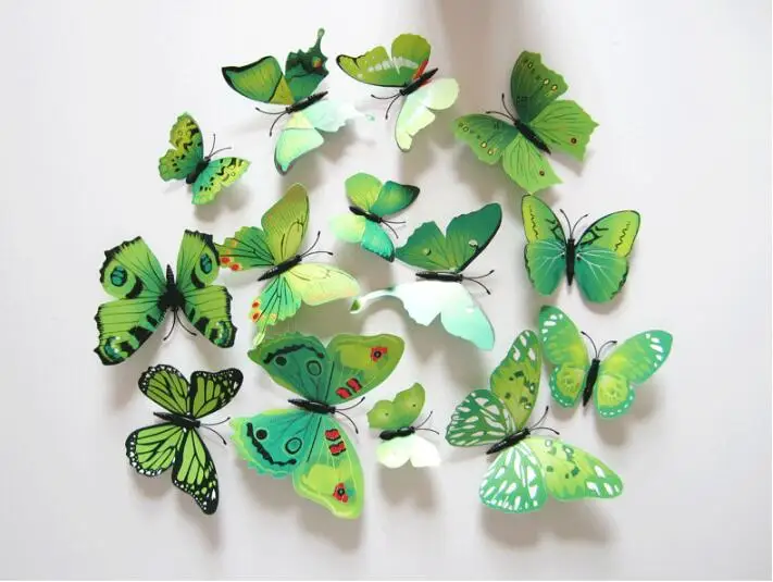 Green 12 шт./лот 3D Бабочка стены Stikcer булавки клип пластиковые шторы "Бабочки" холодильник прилипания домашние вечерние украшения - Цвет: Green