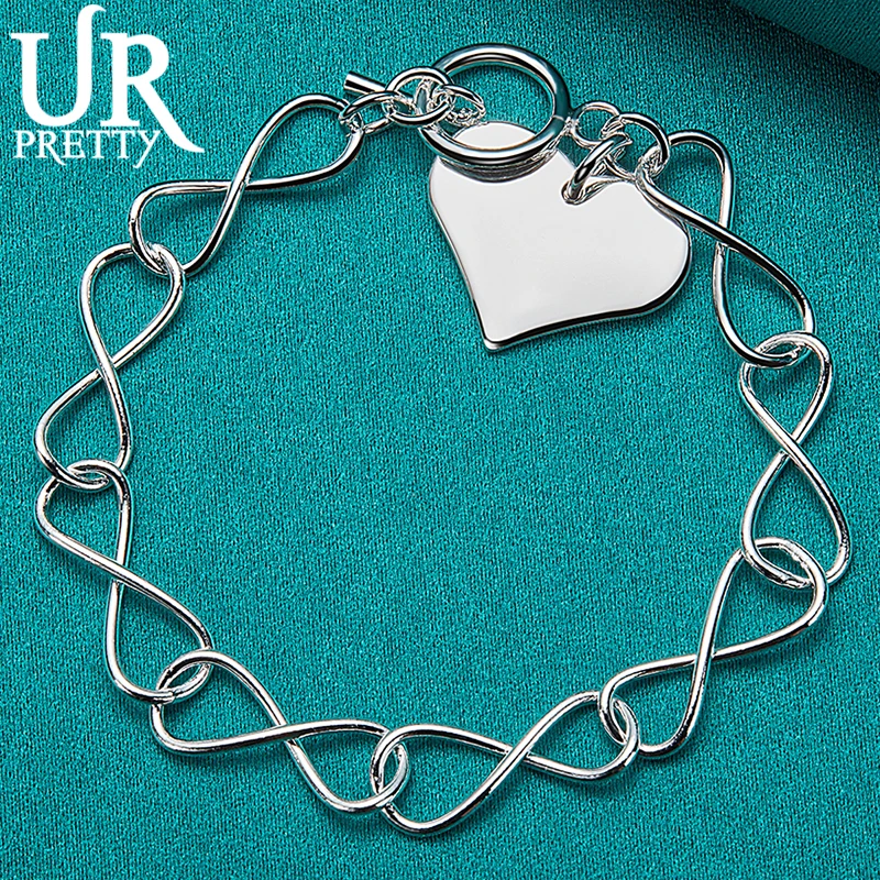 

URPRETTY 925 Sterling Silver Love Heart Ot Chain Bracelet For Women Wedding Engagement Party Jewelry Fashion Gift