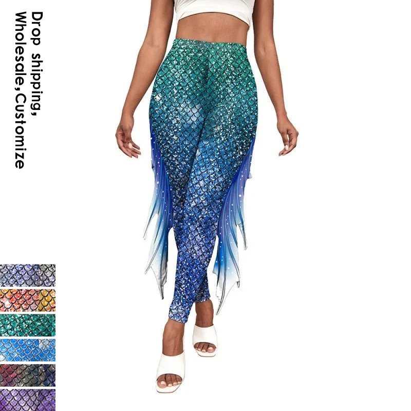 NADANBAO Mermaid Printed Pants Fish Scales Cosplay 3D Printed Women Bottoms Fashion Women's Leggings Tight Yoga Pants цена и фото