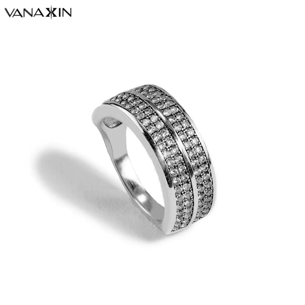 

VANAXIN 925 Sterling Silver Tail Mini Rings For Girl Boy Statement Ring AAA+ Cubic Zirconia Two Row Party Jewellery High Quality