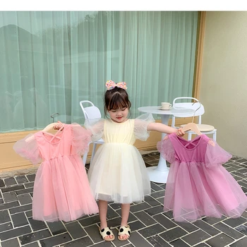 

2020 Summer kids dresses for girls New Puff Sleeve Multilayer Veil princess dress toddler girl dresses