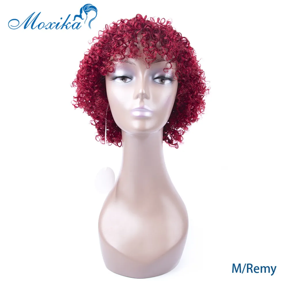 

Moxika Jerry Curly Hair Wig Brazilian Short Human Hair Wigs #99j #1 #2 Remy Machine Made Free Shipping 8inch For Black Women