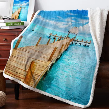

Sea Pier Wooden Bridge Throw Blanket Bedspread Coverlet Soft Warm Fleece Blanket Christmas Decor Blankets for Beds