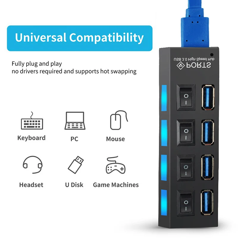 USB 3,0 концентратор с адаптером питания многопортовый OTG расширитель U диск ридер высокоскоростной Hab сплиттер для компьютера PC ноутбук конвертер