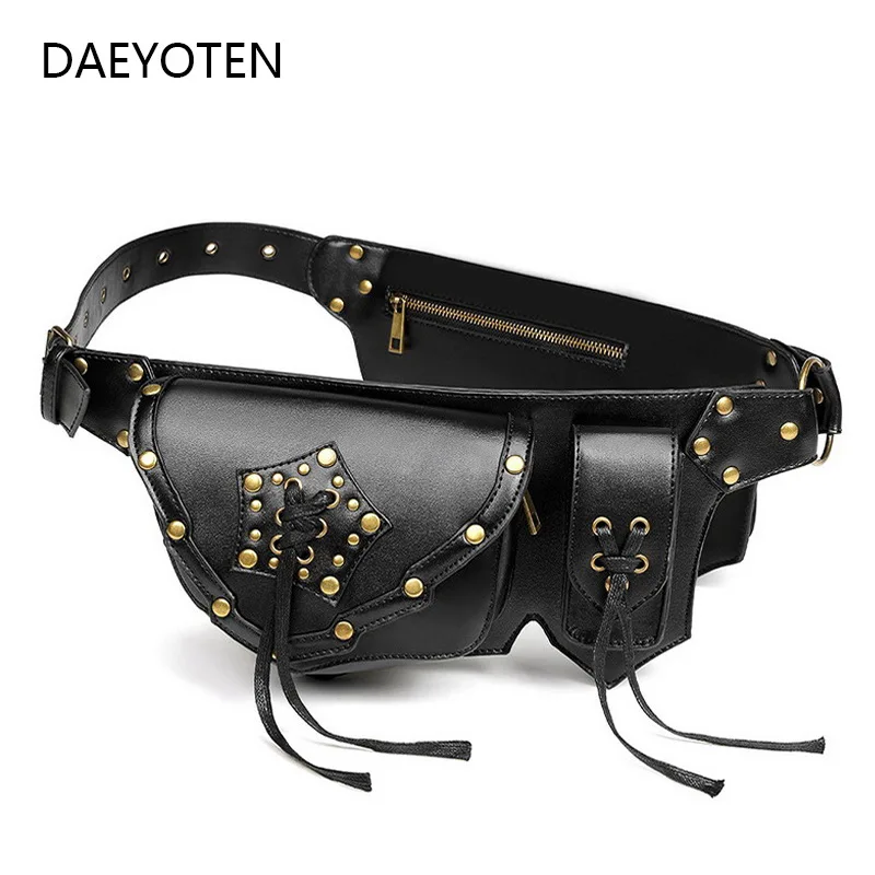 DAEYOTEN Vintage Steampunk Waist Bag Gothic Rivet Chest Bag Punk Women Fanny Packs Tactical Men's Pockets Phone Pouch ZM0336