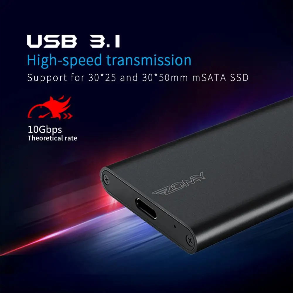 ZOMY mSATA USB 3.1 C Ÿ SSD ̽, ޴ ˷̴  HDD Ŭ,  ָ Ʈ ũ ̴ ̽, 3*3/3*5, 10Gbps