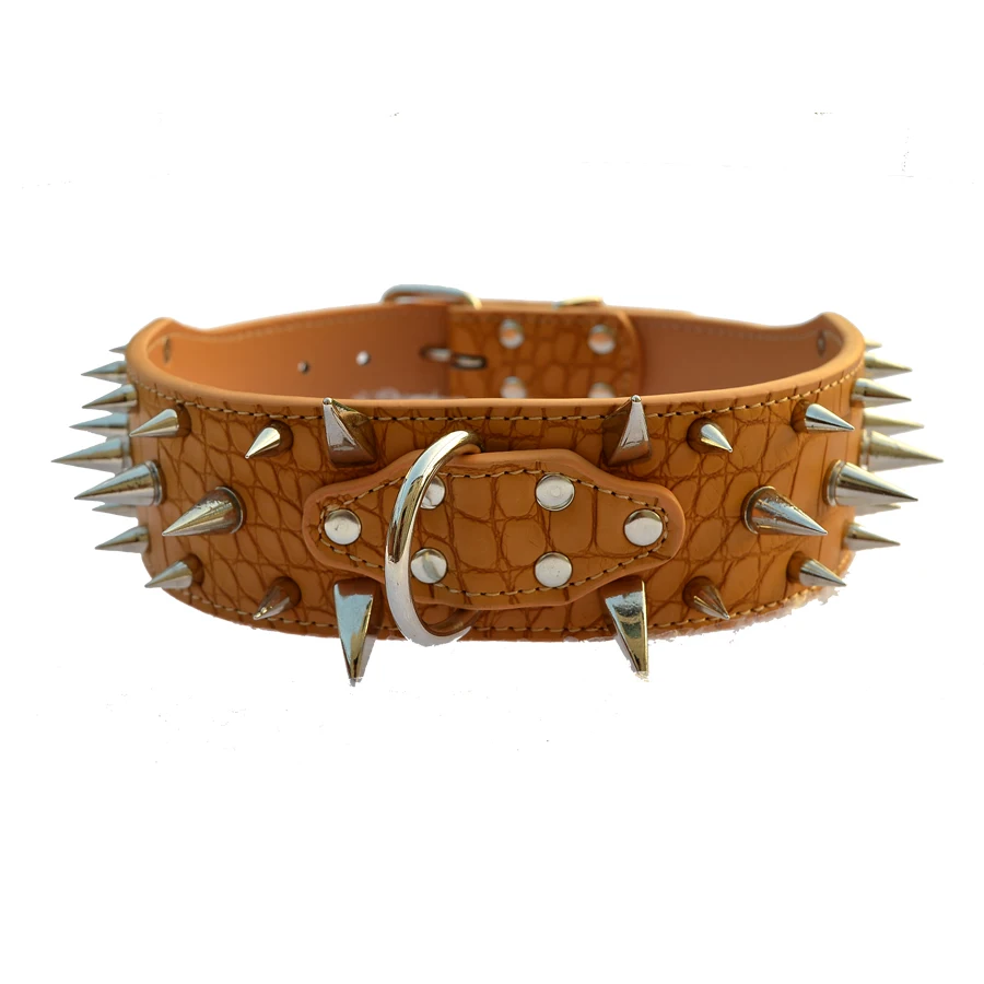 2inch Wide Cool Sharp Spiked Studded Leather Dog Collars For Medium