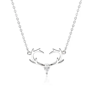 

Original Sterling Silver Love Antler Necklace Female Wild Forest Heart-shaped Clavicle Chain Christmas Valentine's Day Gift