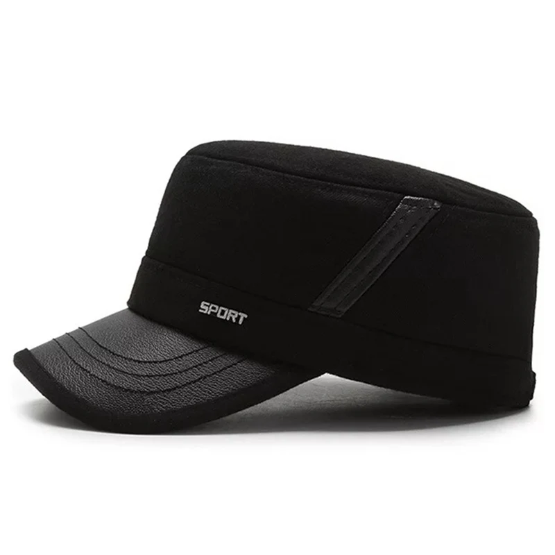 TOHUIYAN Classic Woolen Military Hat Vintage Flat Top Caps Winter Warm Earflap Hats Men Army Cap Fashion Adjustable Cadet Hats