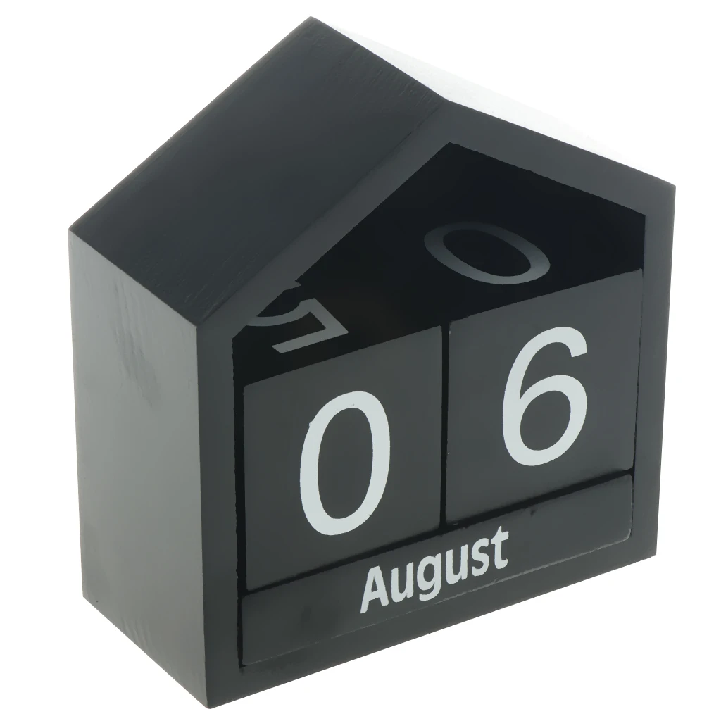 Vintage Wooden Calendar Rustic Desktop Wood Perpetual Block Calendar Month Date Display Home Office Decoration -Black/White