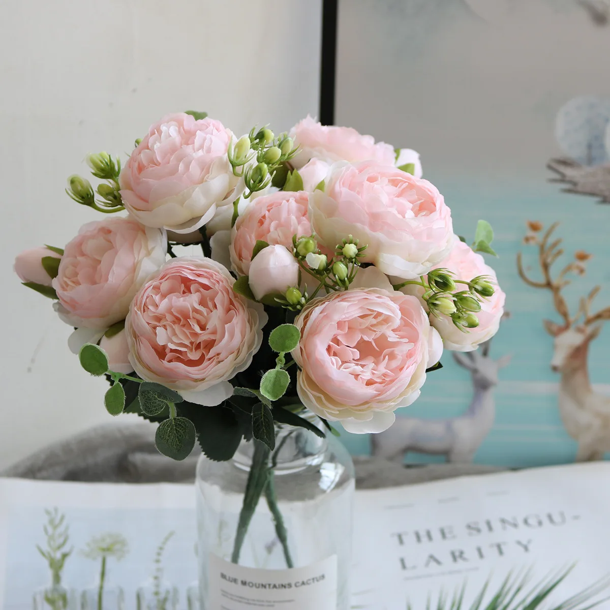 Rose Artificial Flowers White Silk Fake Peony Wedding Wall Indoor Home DIY Decor 