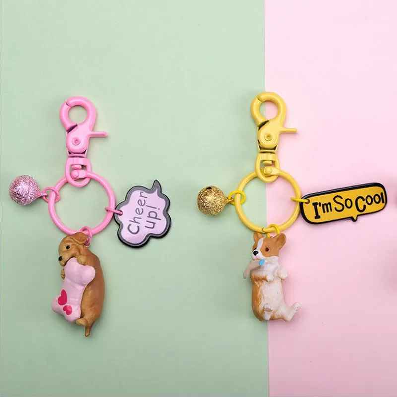 

Fashion cute cat panda pig keychain Lovely Resin Animal Pet Dogs car Key Ring Welsh Corgi Keychains Gift For Woman bag Jewelry