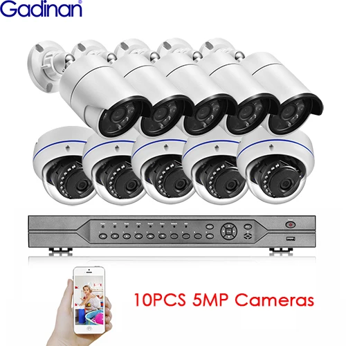 Gadinan 16CH PoE камера NVR система 5MP SONY IMX335 4MP с аудиовходом PoE IP набор камер наружного наблюдения комплект 4 ТБ HDD 2 слота SATA - Цвет: 10PCS 5MP Cameras