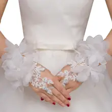 Вышивка кружева перчатки без пальцев цветок Стразы Свадебные Короткие рукавицы