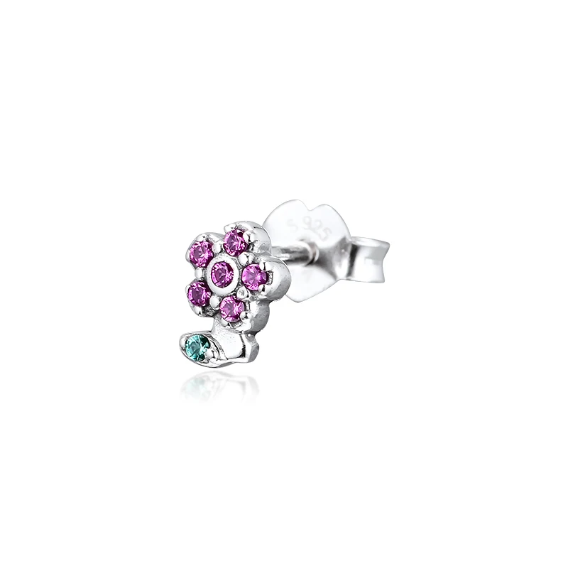 

QANDOCCI Signature ME My Pretty Flower Single Stud Earrings 100% 925 Sterling-Silver-Jewelry Free Shipping