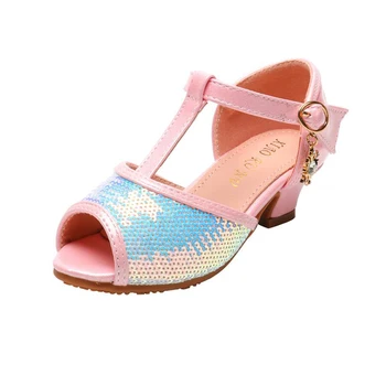 

Children Girl high heel sandals Princess Shoes summer 2020 new sequin fish mouth girl sandals wedding shoes fashion girls sandal
