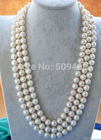 W&O667 >>Long 49"ELEGANT 8-9mm AA+ WHITE AKOYA PEARL NECKLACE