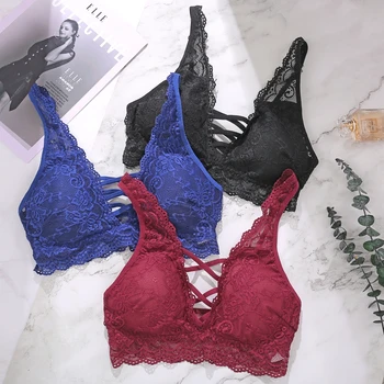 

Women Sexy Floral Lace Bralette Backless Wireless Crop Tops Sexy T-shirt Bras Female Brassiere Massage Padded Underwear Lingerie