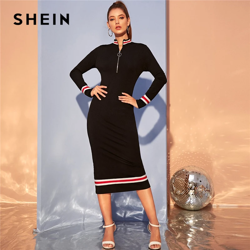 Женское облегающее длинное платье SHEIN черное повседневное осеннее карандаш с
