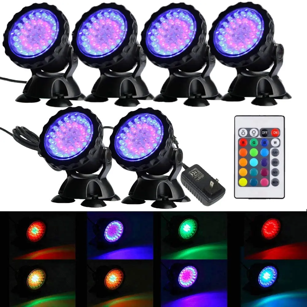 36 LED RGB Submersible Pond Spotlight IP68 Waterproof Underwater Aquarium Light Outdoor Fountain Swimming Pool Landscape Lamp