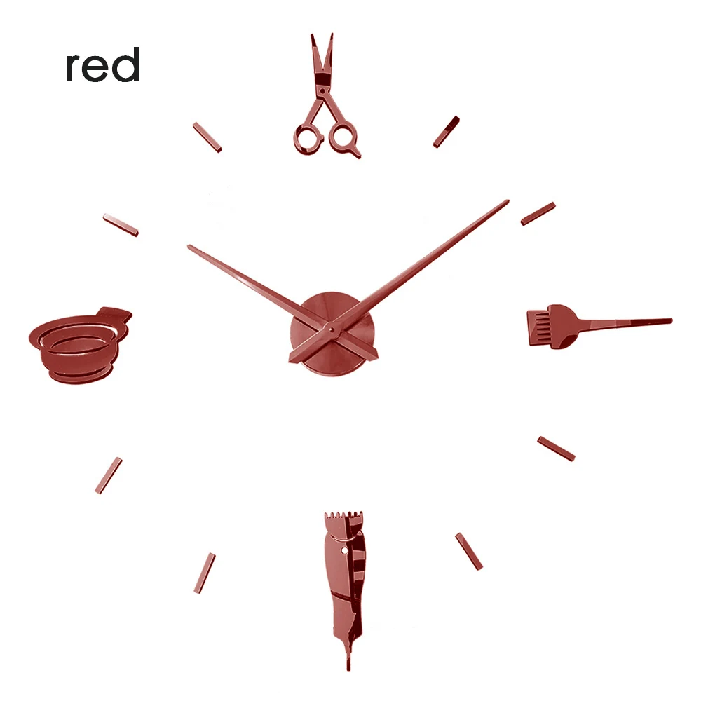wall clock red Парикмахерские полюсные ножницы салон красоты DIY Декор стен гигантские настенные часы большая игла бескаркасные барберинг магазин парикмахерские большие настенные часы - Цвет: wall clock red