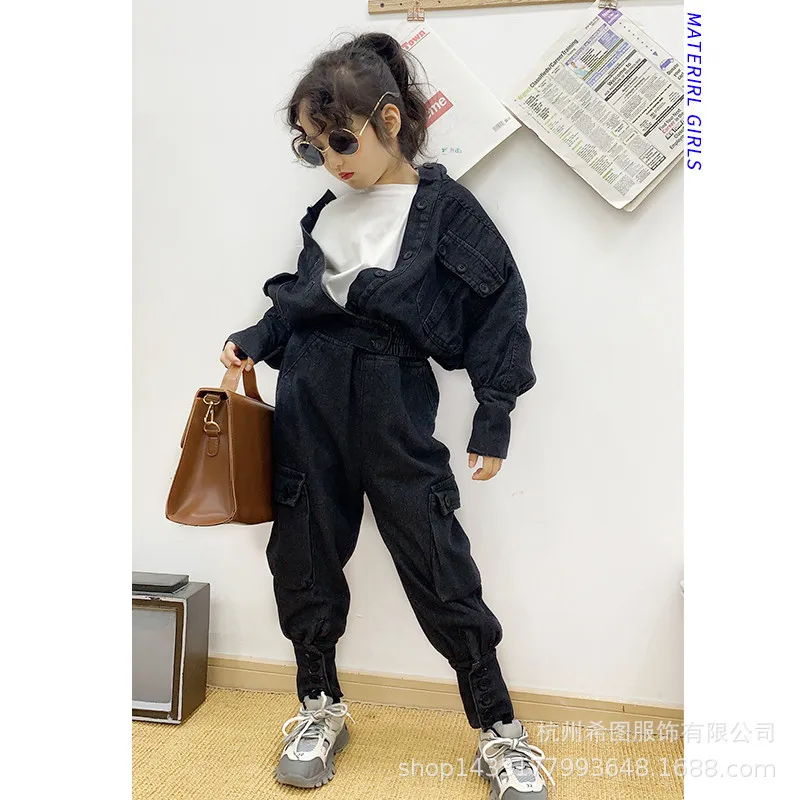 Бархатный костюм для девочек; коллекция года; сезон осень-зима; детский джинсовый костюм с паровозиком; два комплекта