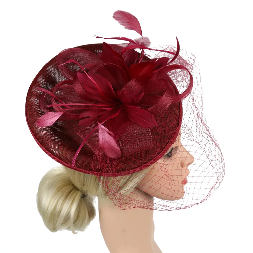 Женская элегантная шляпа на ремешке с цветами и перьями, вечерние заколки для волос, аксессуары для волос, свадебные вечерние аксессуары#3