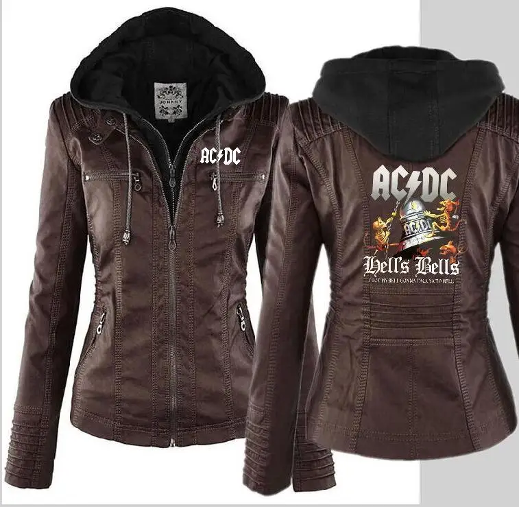 Fashion Acdc Band Leather Jacket Women S Detachable Hooded Leather Motorcycle Black Rock Costume Faux Leather Pu Jacket Buy At The Price Of 38 00 In Aliexpress Com Imall Com