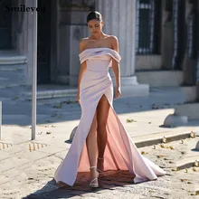 

Smileven Pink Sweetheart Formal Evening Dresses Beaded Corset Prom Gowns 2020 Sexy Side Split Satin Evening Party Dress