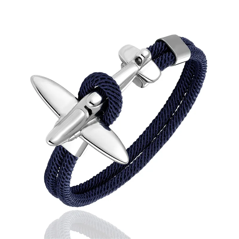 Darkblue C MKENDN, модные браслеты из нержавеющей стали, для самолета, планера, якоря, веревки, кожаные браслеты для полетов, для мужчин и женщин, стиль Авиатор - Окраска металла: Darkblue C