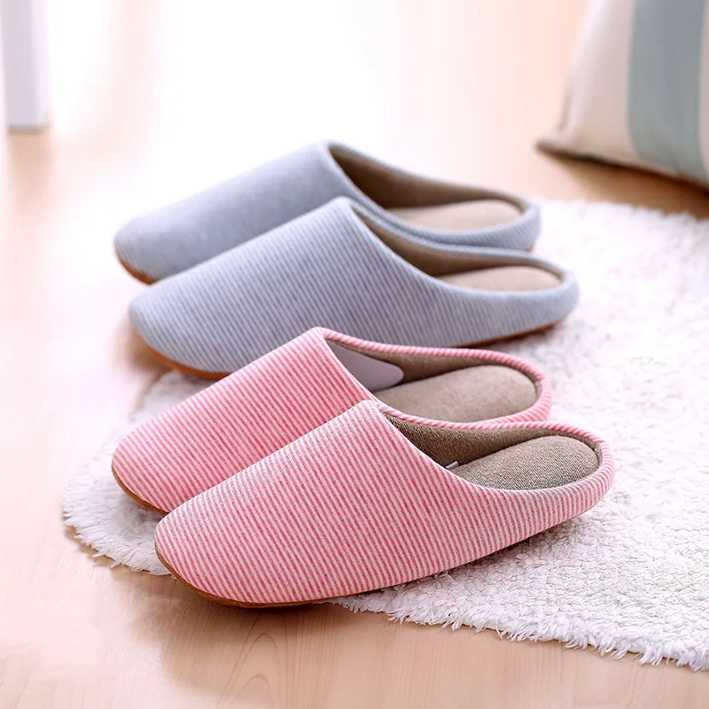 

Autumn And Winter Stripes ruan tuo Women's Home Indoor Floor Slipper Couples Softly Knitted Soft-Sole Cotton Slippers Machine Wa
