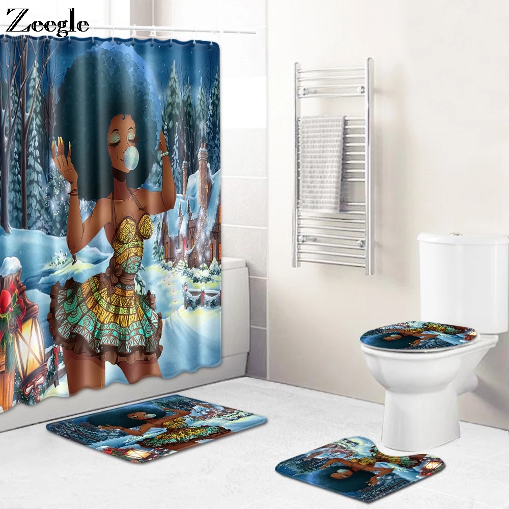 Zeegle Bath Mat Set Waterproof Curtain Anti-slip Toilet Cover Seat Mat Soft Bathroom Shower Rug Absorproof Toilet Pedestal Rug