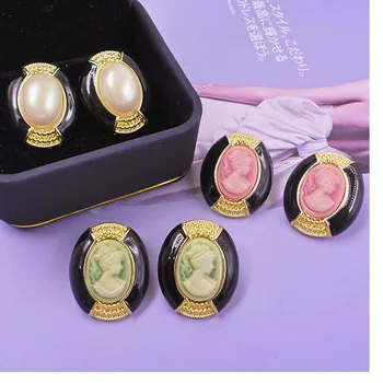 레트로 에나멜 멀티 컬러 큰 타원형 귀걸이, 인간 머리 추상화 스타일, 개성 팝 브린코